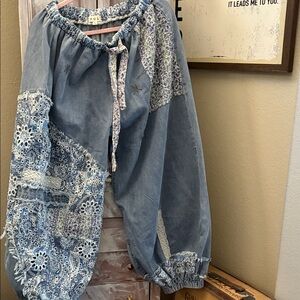 POL Blue Floral Patchwork Pants